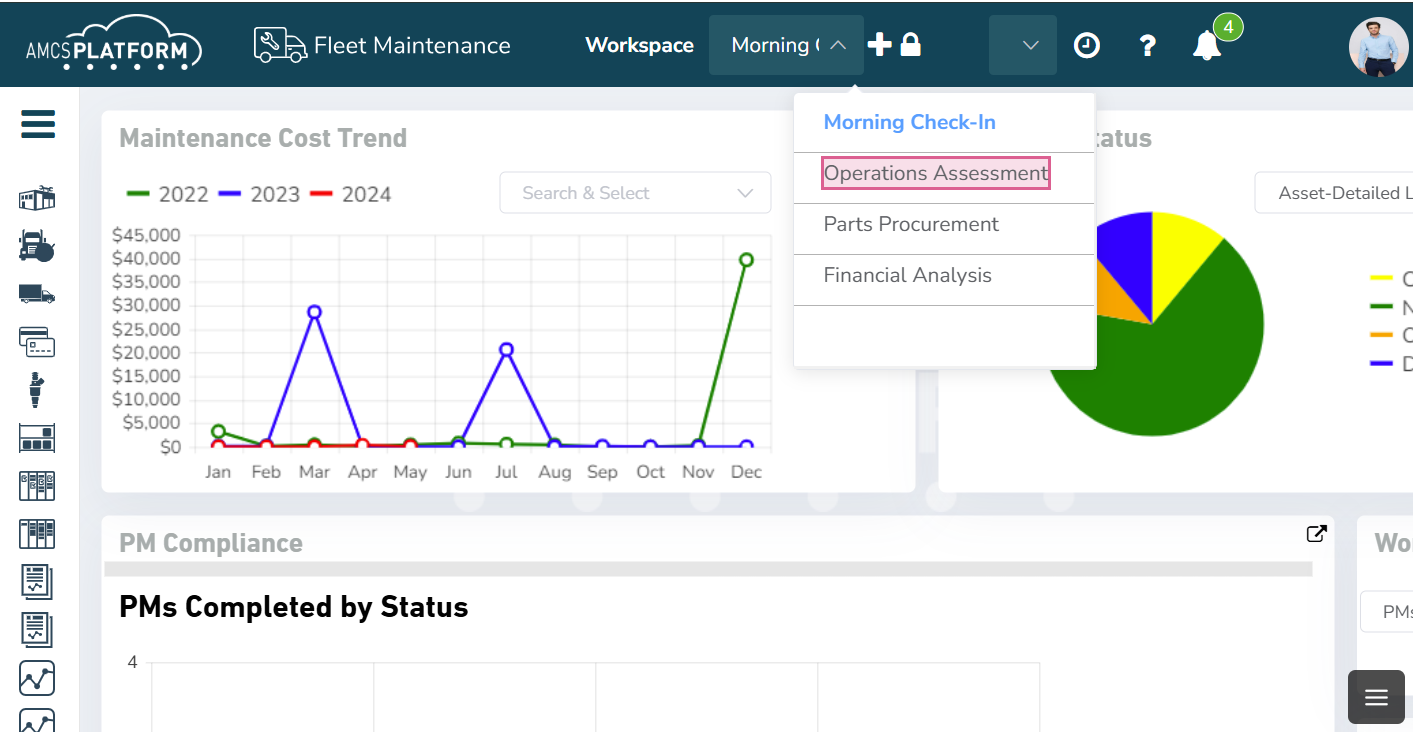 screenshot of AMCS Fleet Maintenance